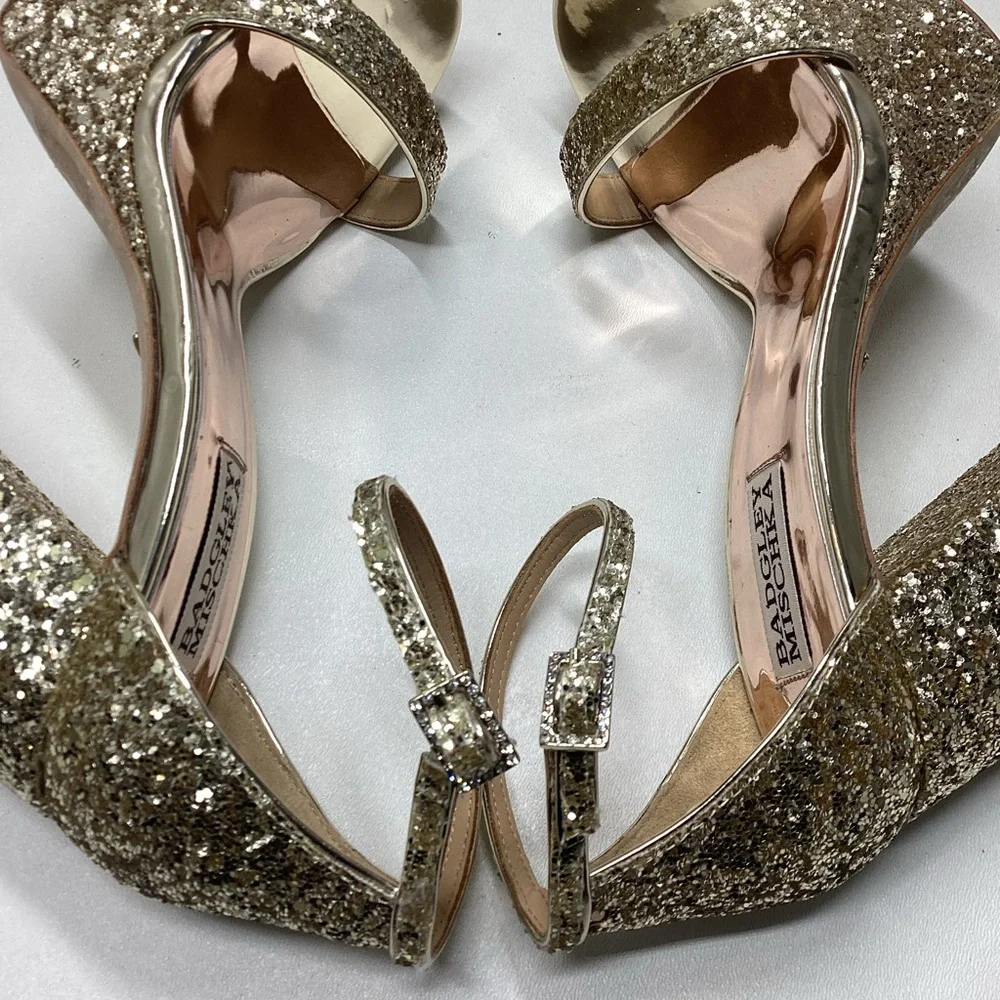 Badgley Mischka Party Platform Block Heel in‎ Gold Silver Glitter - Picture 11 of 16